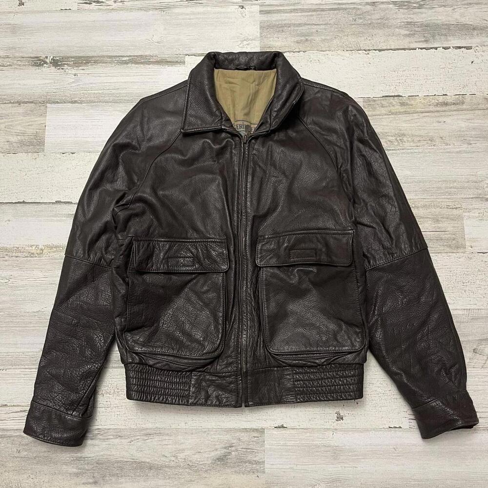 Vintage Mirage Dark Brown Leather Aviator Bomber Jacket 40